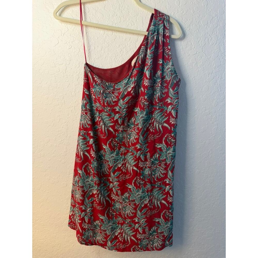 Ann Taylor LOFT Red Tropical Floral One Shoulder Mini Dress Size S